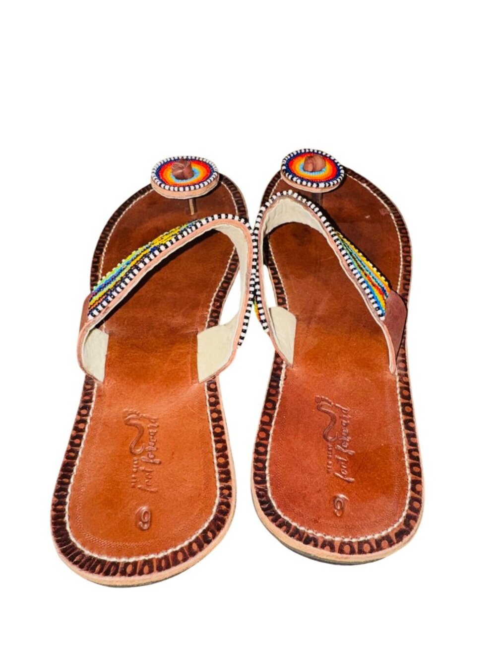 Handmade Boho Hippie Leather Sandals Rainbow Beaded Retro Indie Womens 9 Western - Picture 8 of 8